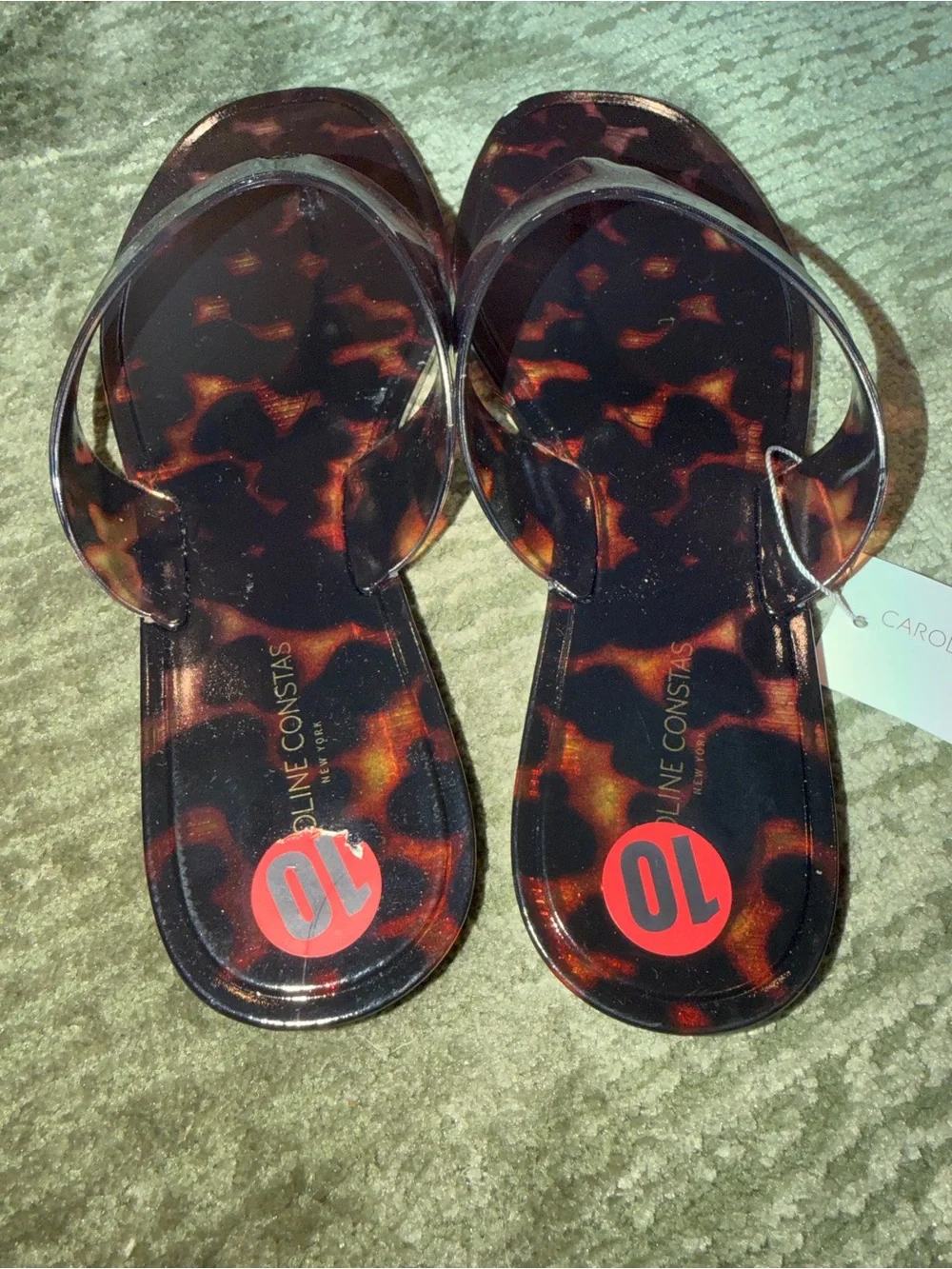 Caroline Constas Tortoiseshell Brown Jelly Flip Flop Sandals NWT